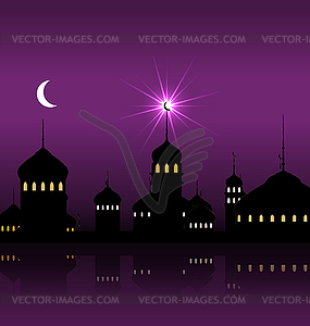 Ramadan Kareem Night Background with Silhouette - royalty-free vector image