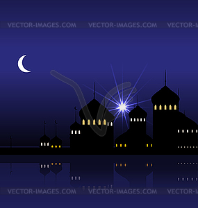 Ramadan Background with Silhouette Mosque - vector image