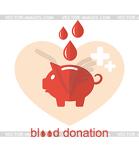 Concept Flat Medical Icons of Piggy Bank as Blood - vector clipart