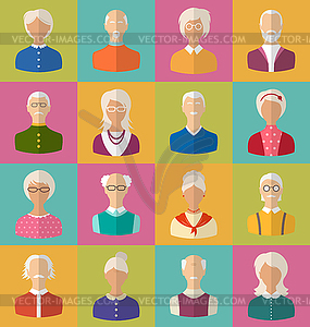 Old People of Faces of Women and Men of Grey-headed - vector image