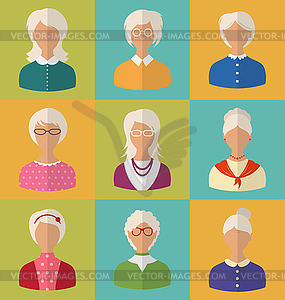 Old People of Faces of Women of Grey-headed - vector image