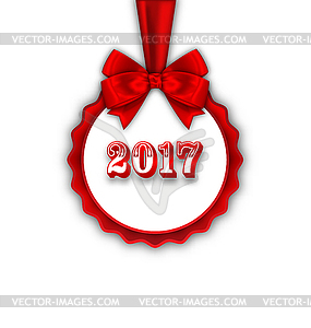 Happy New Year 2017 Card with Red Silk Ribbon and - color vector clipart
