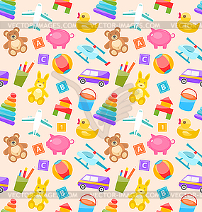 Seamless Pattern with Colorful Children Toys - vector clip art