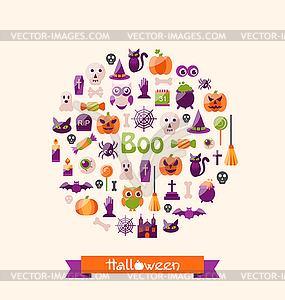Halloween Colorful Flat Icons. Party Background - vector clip art