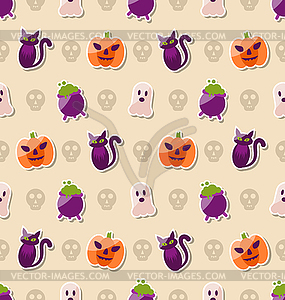 Halloween Seamless Texture with Colorful Flat Icons - vector clip art