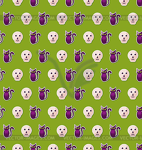 Seamless Texture with Colorful Cats and Skulls for - royalty-free vector clipart