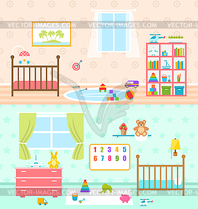 Set Playrooms for Kids. Baby Rooms Interior - vector clipart / vector image