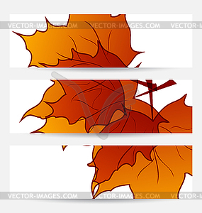 Set autumnal cards with maple leaves - vector image