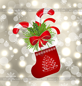 Christmas sock with sweet canes - vector clip art