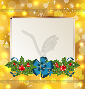 Christmas cute card with mistletoe and bow - vector image