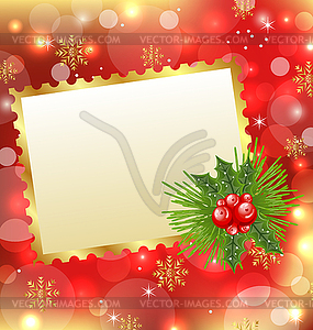 Christmas card with mistletoe and pine - vector image