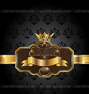 Vintage golden emblem on black floral background - vector clipart