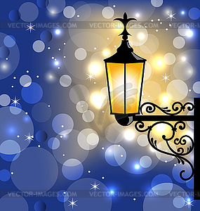 Vintage street lamp, dark winter background - vector image