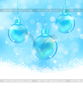 Winter background with Christmas balls and - vector clipart