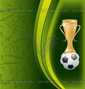 Football card with ball and prize - vector image