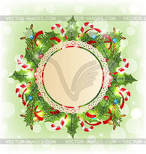 Christmas holiday decoration with greeting card - vector clipart