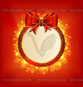 Christmas card with bow, lighting background - vector clip art