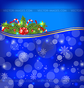 Christmas glowing background with holiday decoration - vector image
