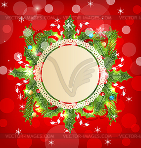 Christmas holiday decoration with greeting card - vector clip art