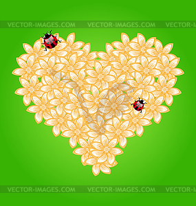 Romantic heart flowers and ladybug - vector clip art