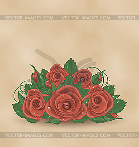 Vintage cute card with bouquet roses - vector clipart