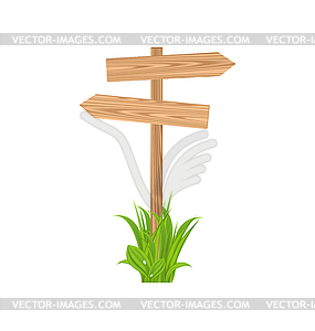 Wooden signboard for guidepost, grass - vector clipart