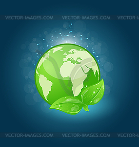 Global planet and eco green leaves - vector image