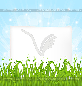 Natural card with green grass and paper sheet - vector clipart