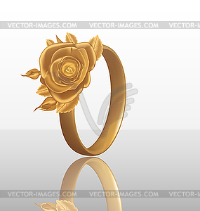 Jewelry ring with golden rose - vector clipart