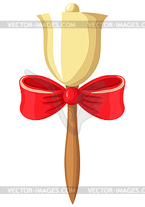 School bell on handle, decorated with red bow - vector clipart