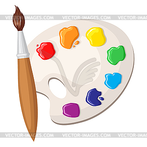 Paintbrush and palette of paints - vector clipart