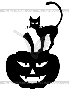 Halloween cat on pumpkin - royalty-free vector clipart