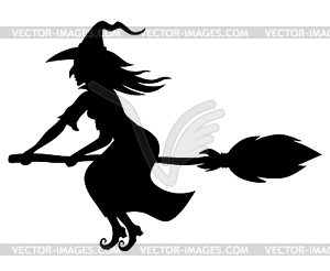 Silhouette witch with broom - vector clipart / vector image