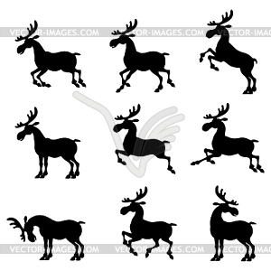 Set silhouette deer - vector clip art