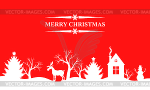 Силуэт зимний пейзаж Рождество - векторный клипарт EPS
