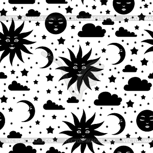 Silhouettes of celestial bodies seamless pattern - vector clip art