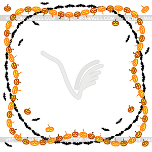 Halloween pumpkins and bats border - vector clip art