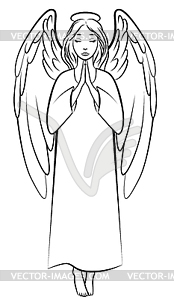 Contour praying angel - vector image