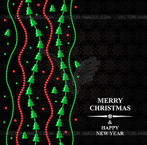 Christmas card with fir garland and beads - vector image