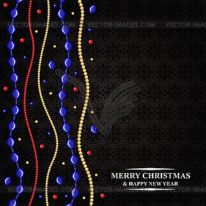 Christmas card with color beads garland - vector clip art