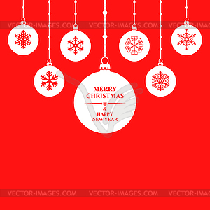 Christmas congratulatory balls card on red - vector clip art