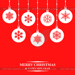 Christmas balls card on red background - vector clipart