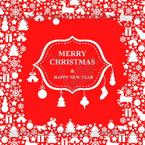 Christmas greeting card with baubles - vector clipart / vector image