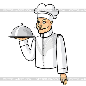 Cook with tray - vector clipart