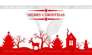 Christmas card with winter landscape - vector clip art