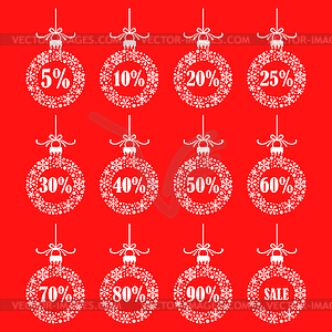 Christmas ball set for sale on red background - vector clip art