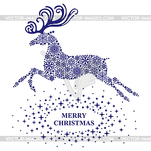 Blue Christmas deer of snowflakes card - vector EPS clipart