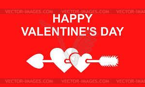 Valentines card with arrow piercing two hearts - vector image