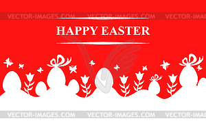 Easter card with eggs and flowers on red background - vector clip art