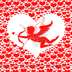 Valentines day card with Amur in heart - vector clipart